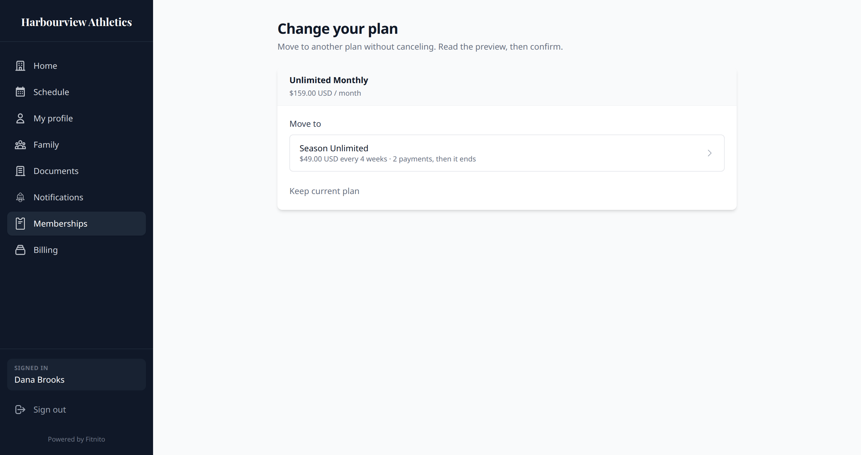 Change plan list of other membership plans