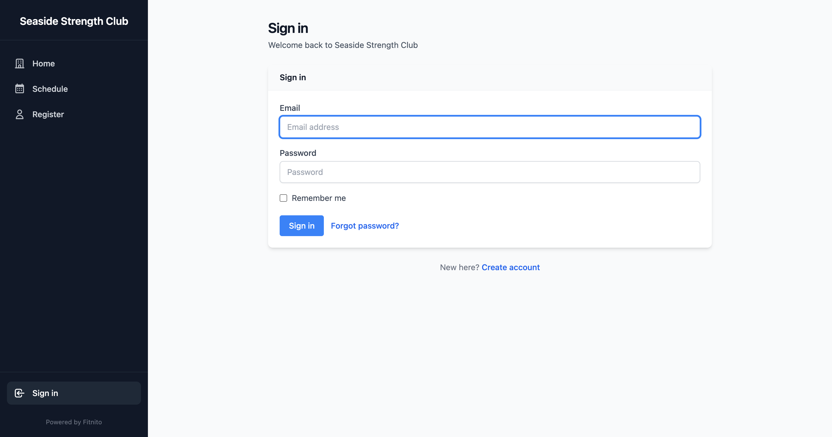 Member sign-in page on a gym booking site