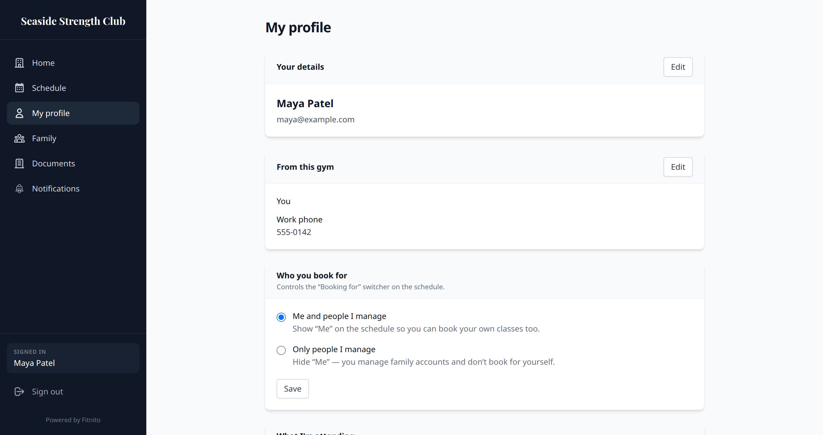 Optional extras on the booking-site Profile