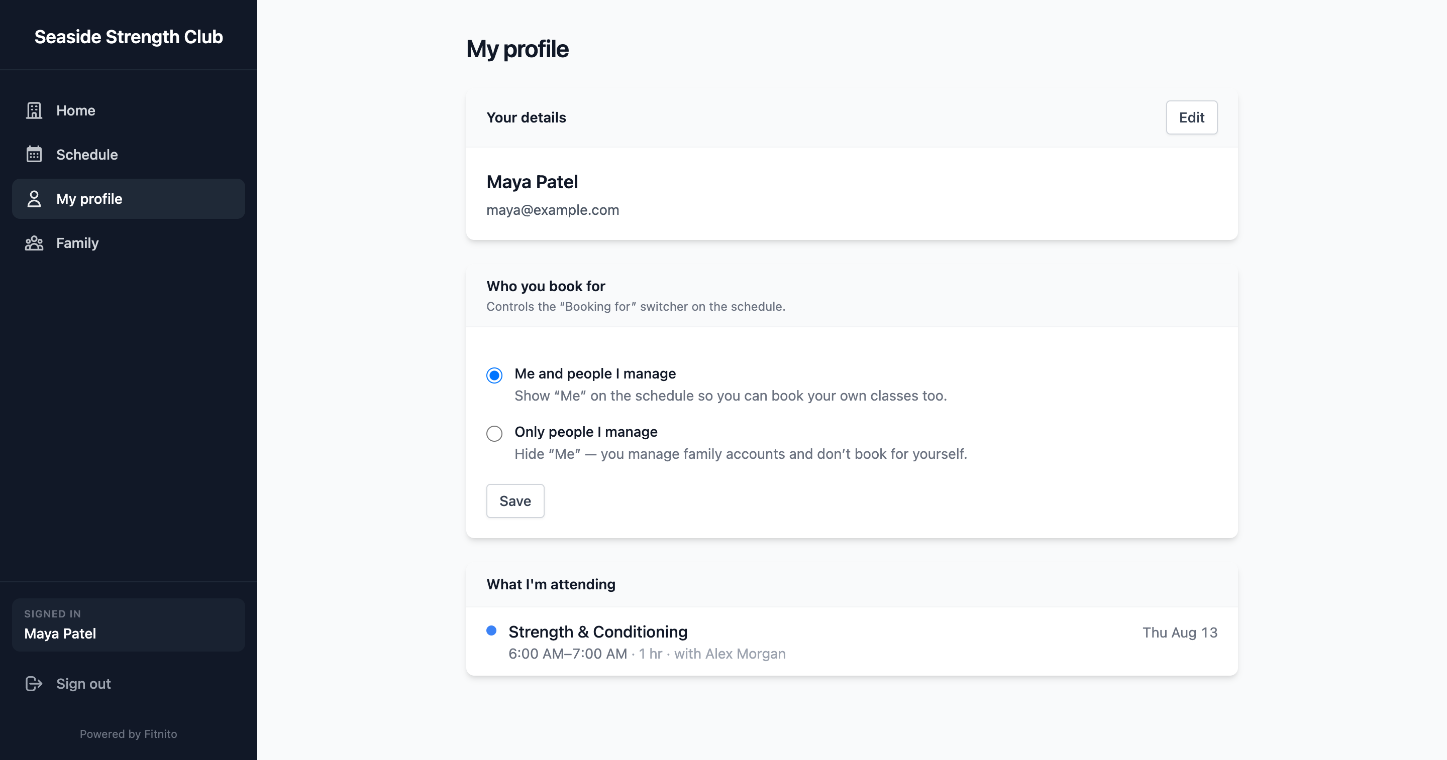 Member profile and settings