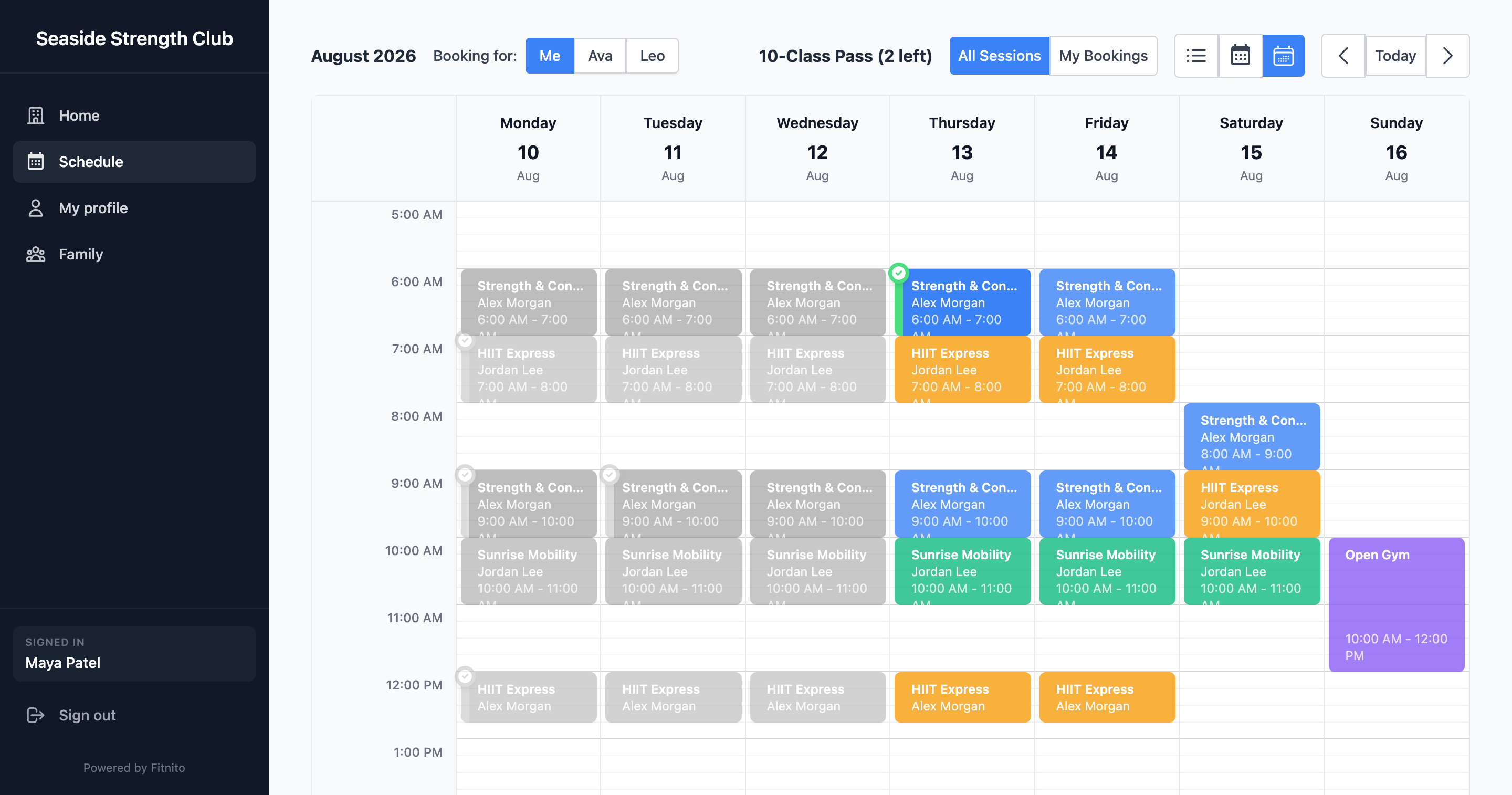 Schedule switcher for booking as yourself or a dependent