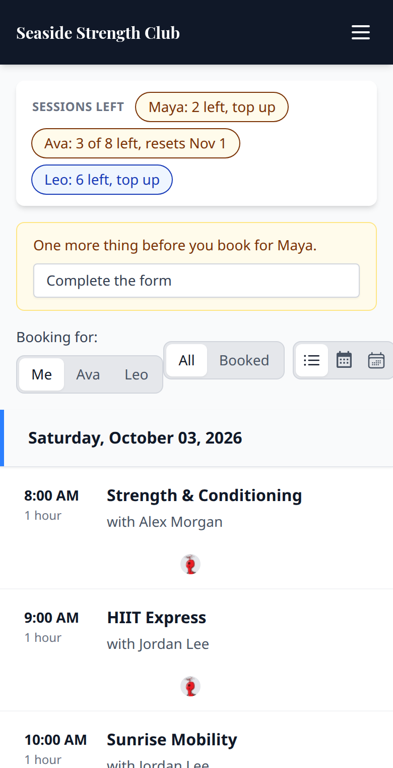 Phone schedule with the same sessions-left line