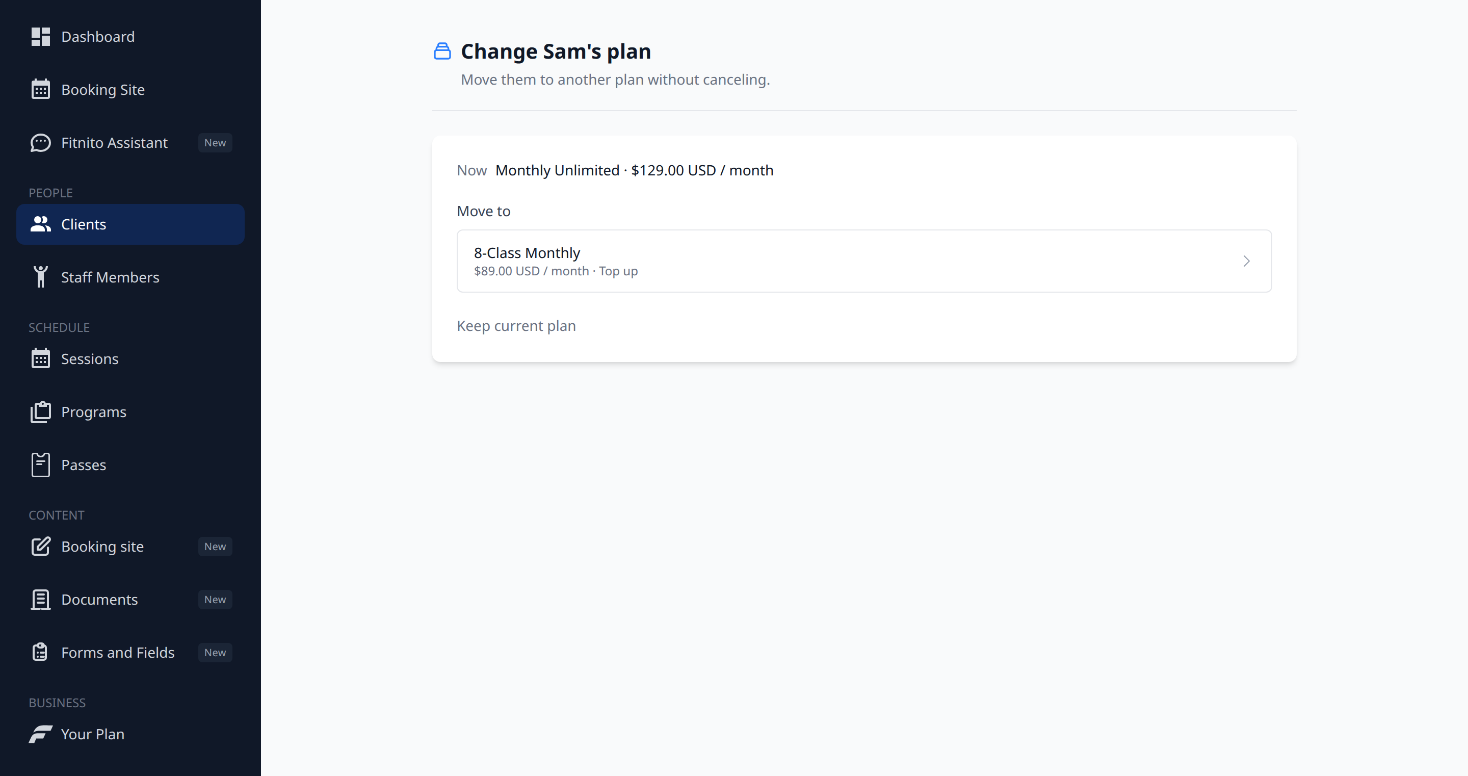 Change plan list of other membership plans