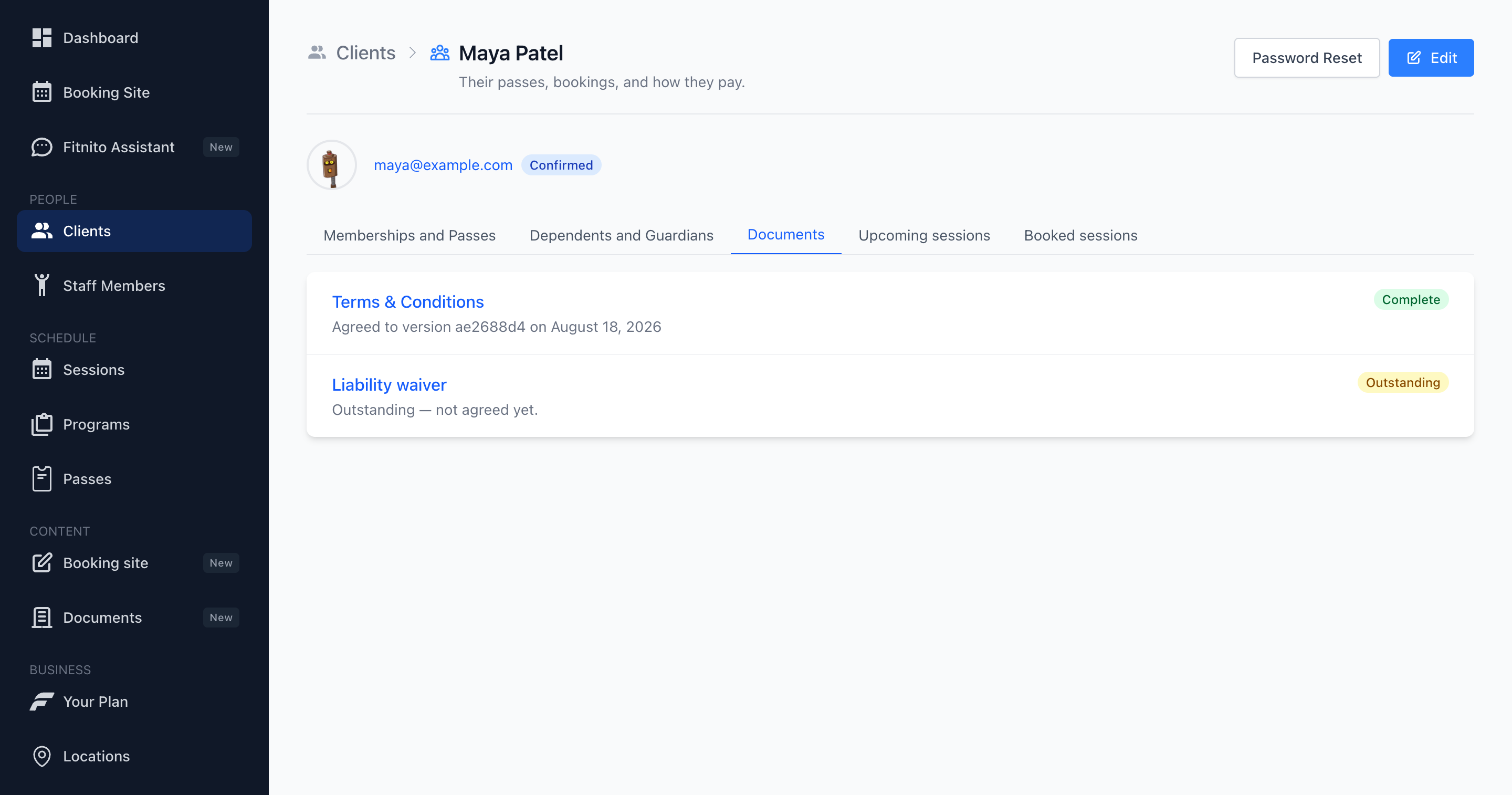Documents tab on a member profile