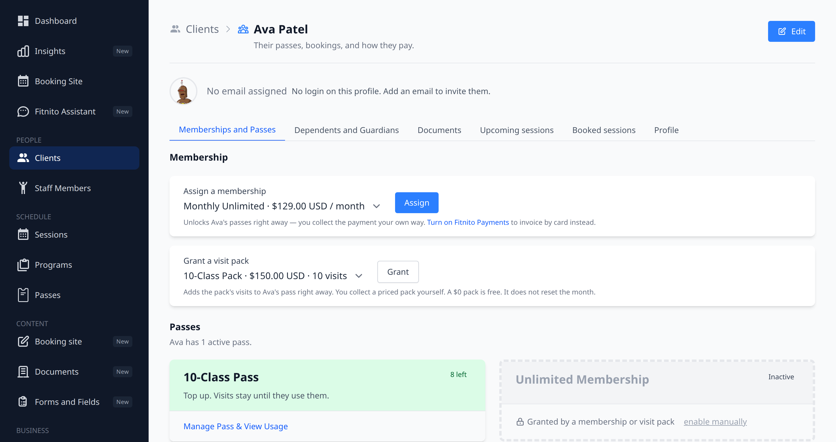 A member profile with no email and no password reset