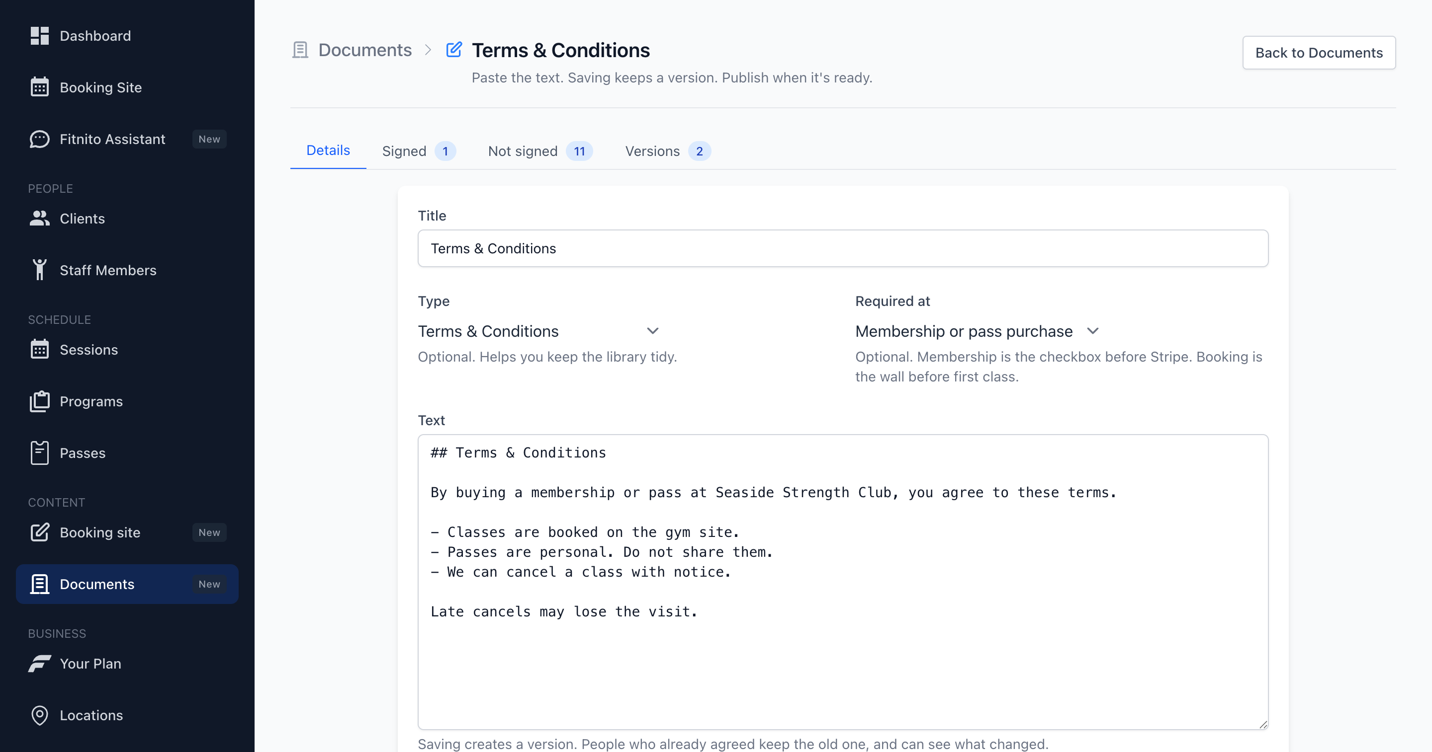 Document editor with text and publish