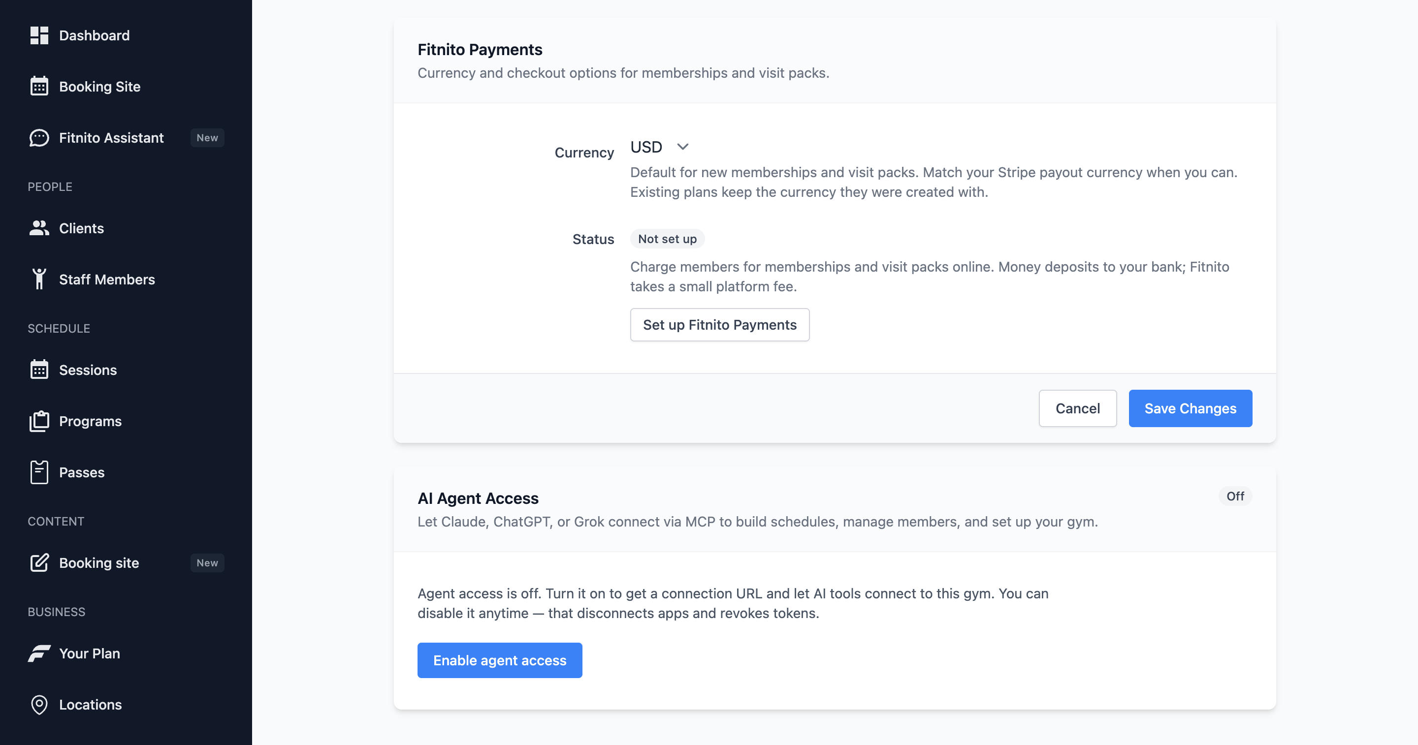 Settings showing AI Agent Access with a generated token