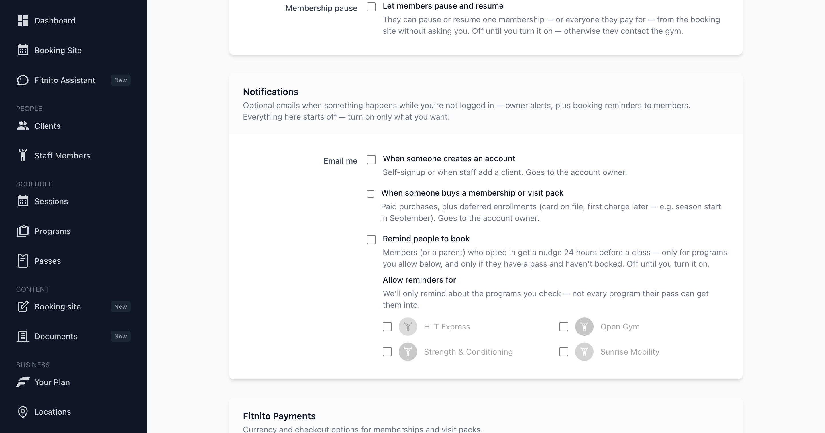 Settings toggle to let members pause and resume